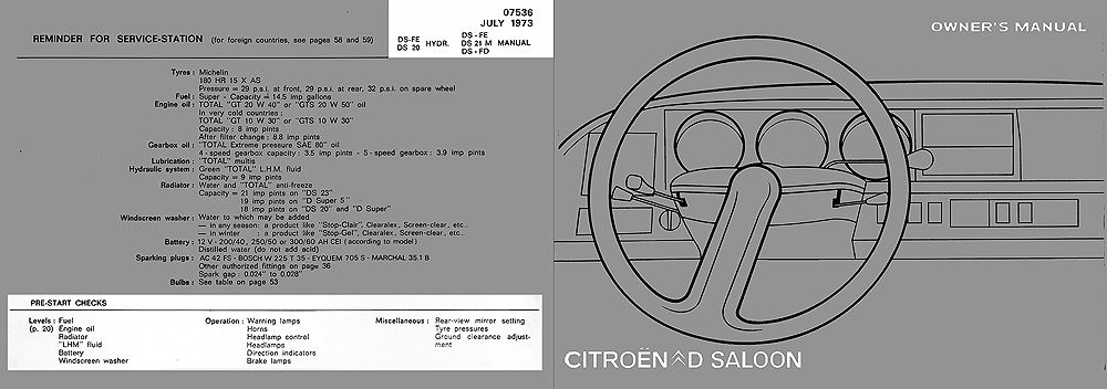 Citroën 1973 English language D saloon handbook